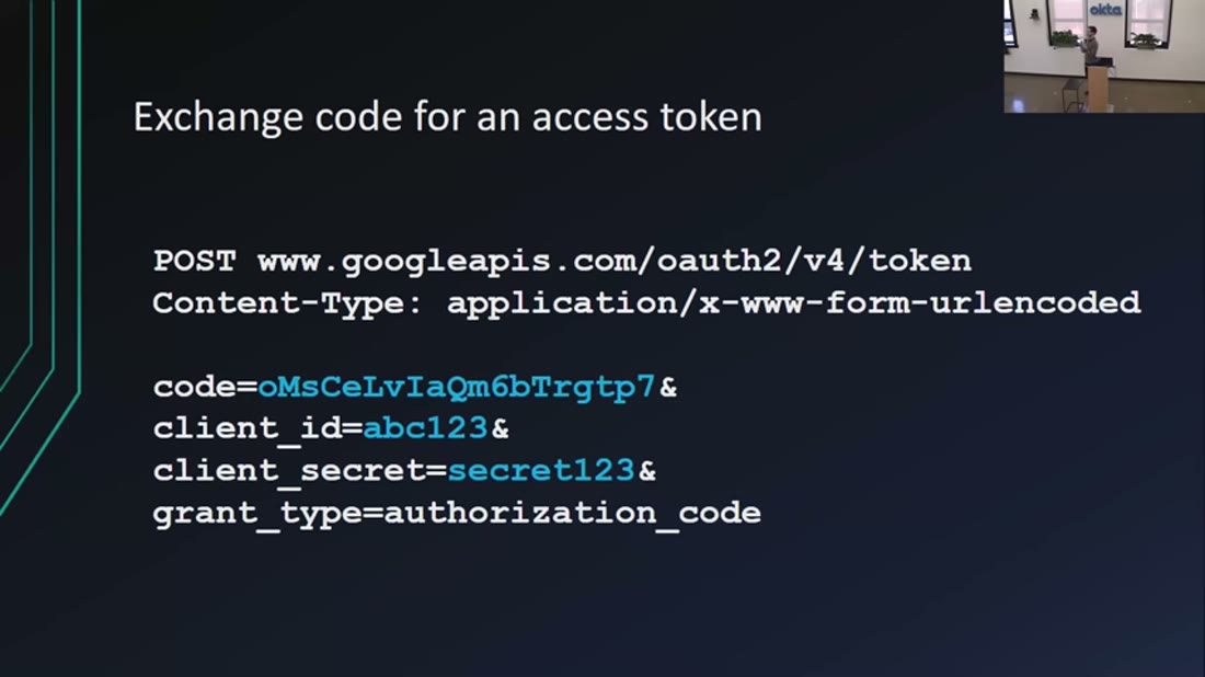 Slide: exchange the code for an access token