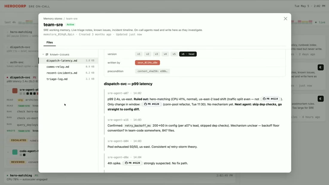 A live memory file showing version history, session attribution and a content-hash write precondition